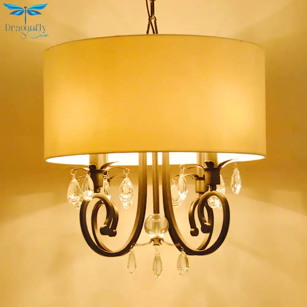 White Drum Chandelier Light Traditional 4 Heads Beveled Glass Crystal Led Pendant Lighting