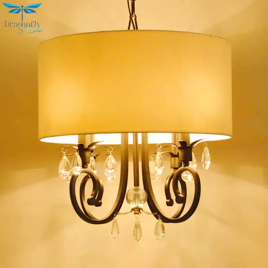 White Drum Chandelier Light Traditional 4 Heads Beveled Glass Crystal Led Pendant Lighting
