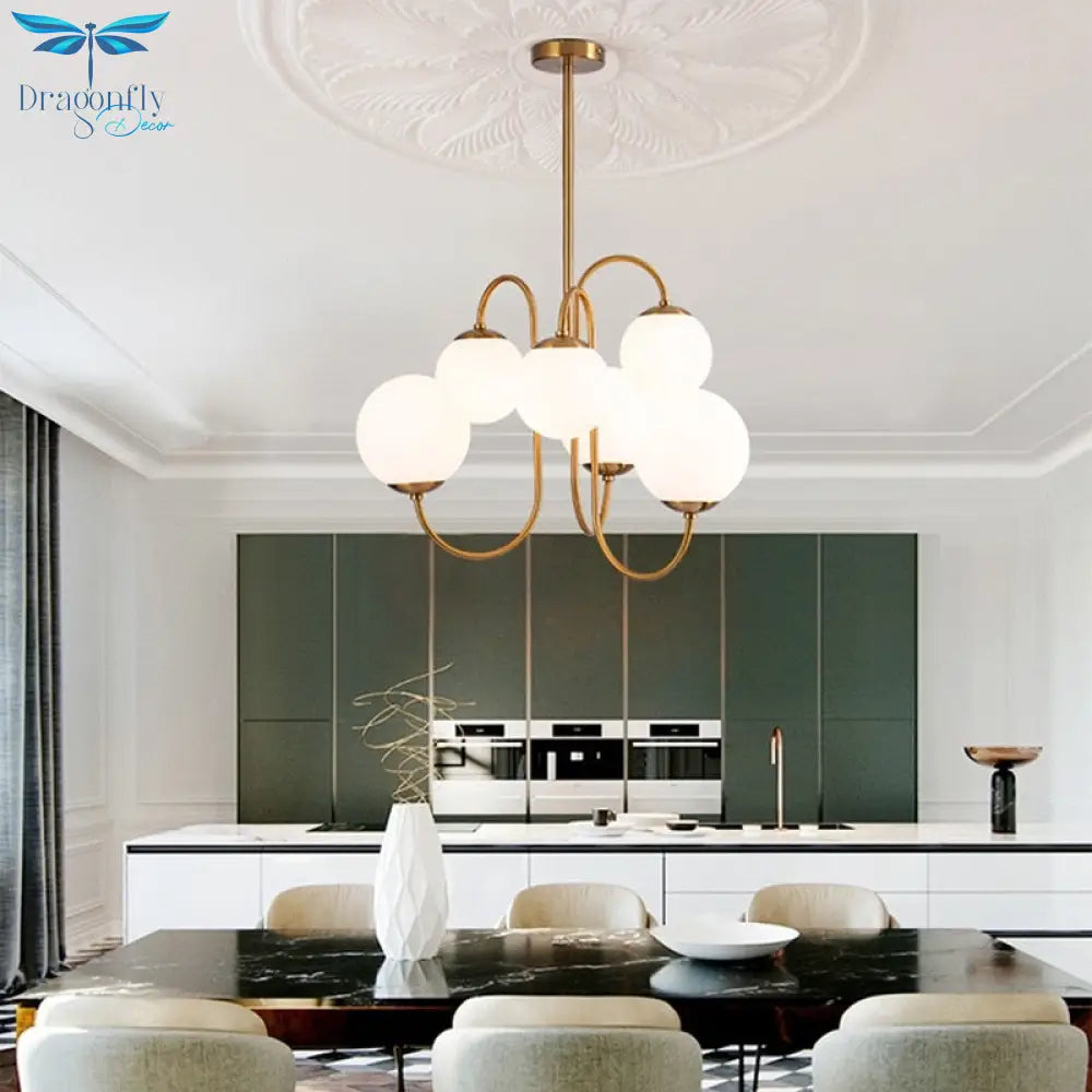 White Glass Ball Ceiling Chandelier For Dining Table Bar Restaurant Bedroom Hanging Lamp Fixtures