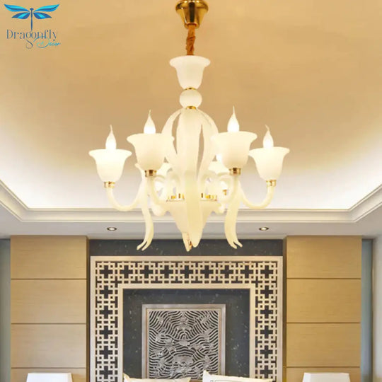 White Glass Stamen Shape Chandelier Lighting Antique 6/8/10 Lights Bedroom Ceiling Pendant Lamp