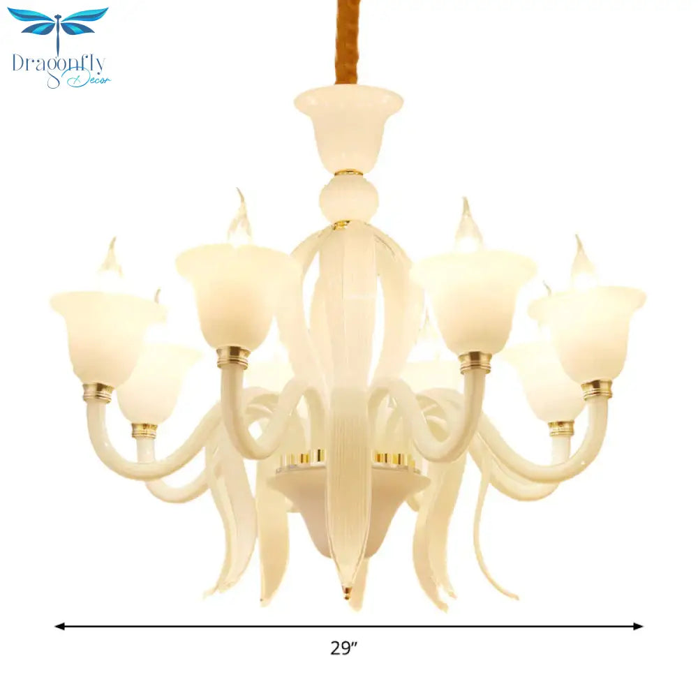 White Glass Stamen Shape Chandelier Lighting Antique 6/8/10 Lights Bedroom Ceiling Pendant Lamp