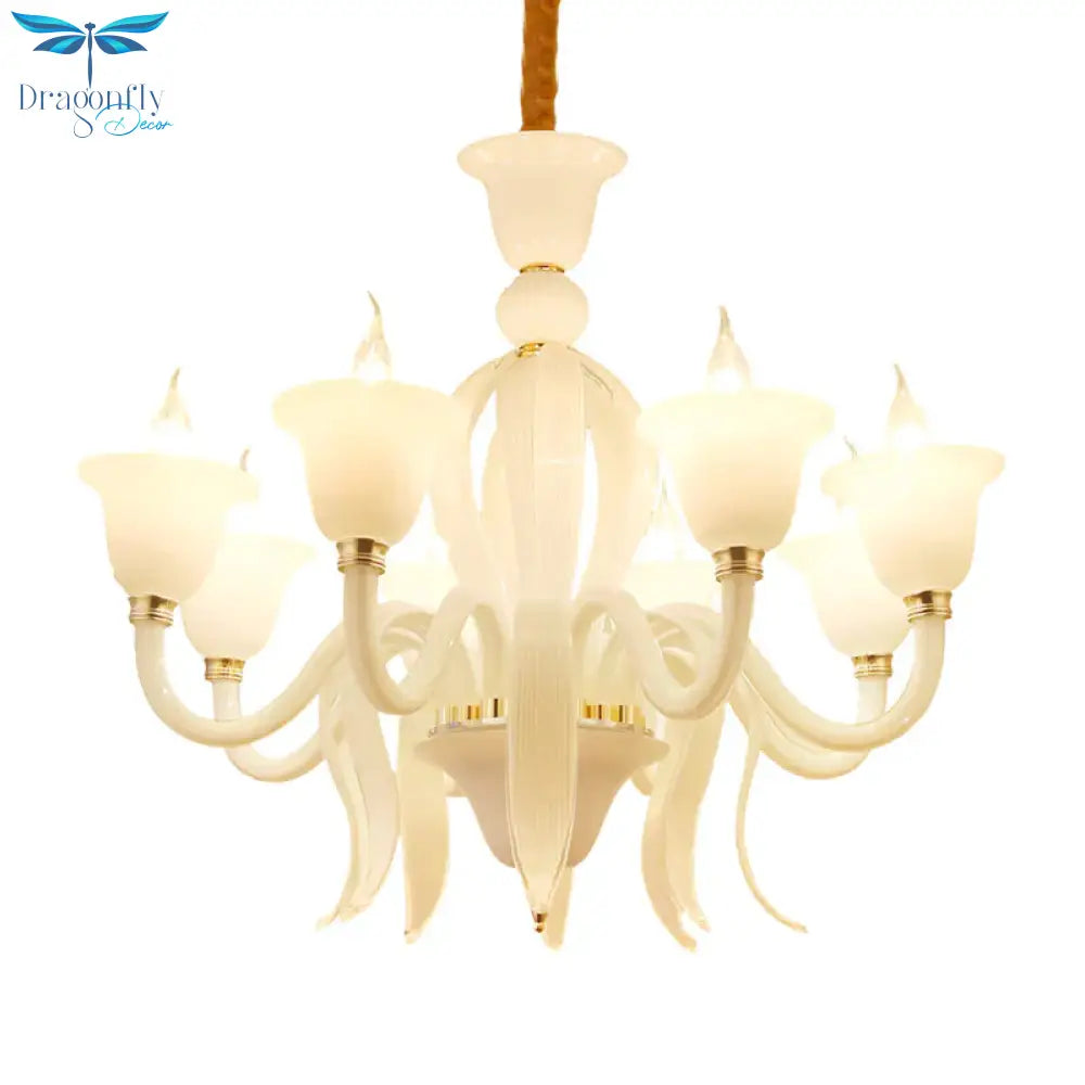 White Glass Stamen Shape Chandelier Lighting Antique 6/8/10 Lights Bedroom Ceiling Pendant Lamp