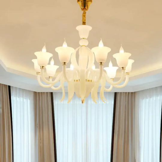White Glass Stamen Shape Chandelier Lighting Antique 6/8/10 Lights Bedroom Ceiling Pendant Lamp 10 /
