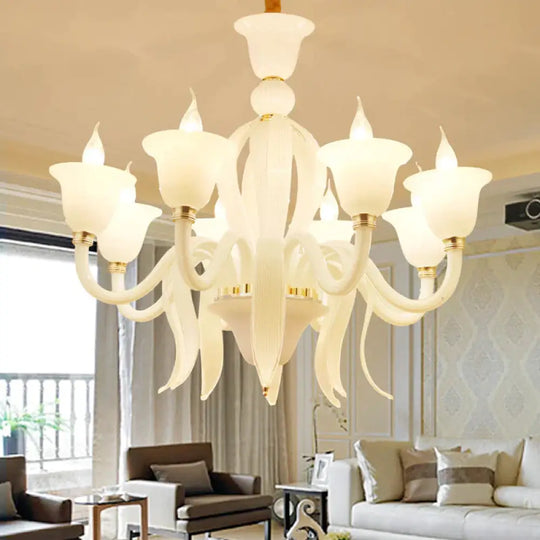 White Glass Stamen Shape Chandelier Lighting Antique 6/8/10 Lights Bedroom Ceiling Pendant Lamp 8 /