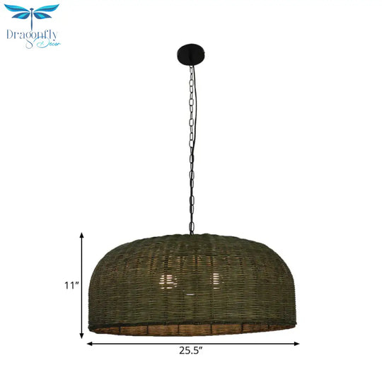 Wide Bowl Down Lighting Pendant Farm Bamboo 3 - Head Coffee Chandelier Light Fixture