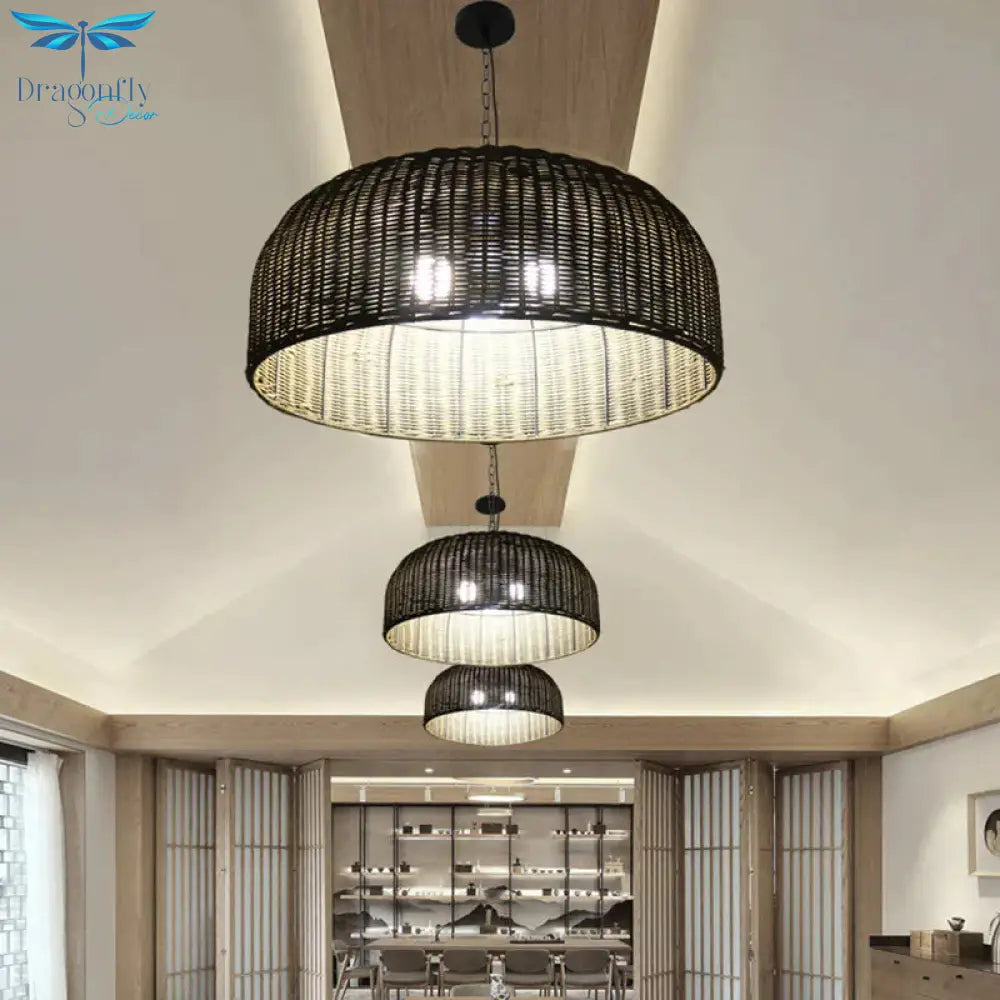 Wide Bowl Down Lighting Pendant Farm Bamboo 3 - Head Coffee Chandelier Light Fixture