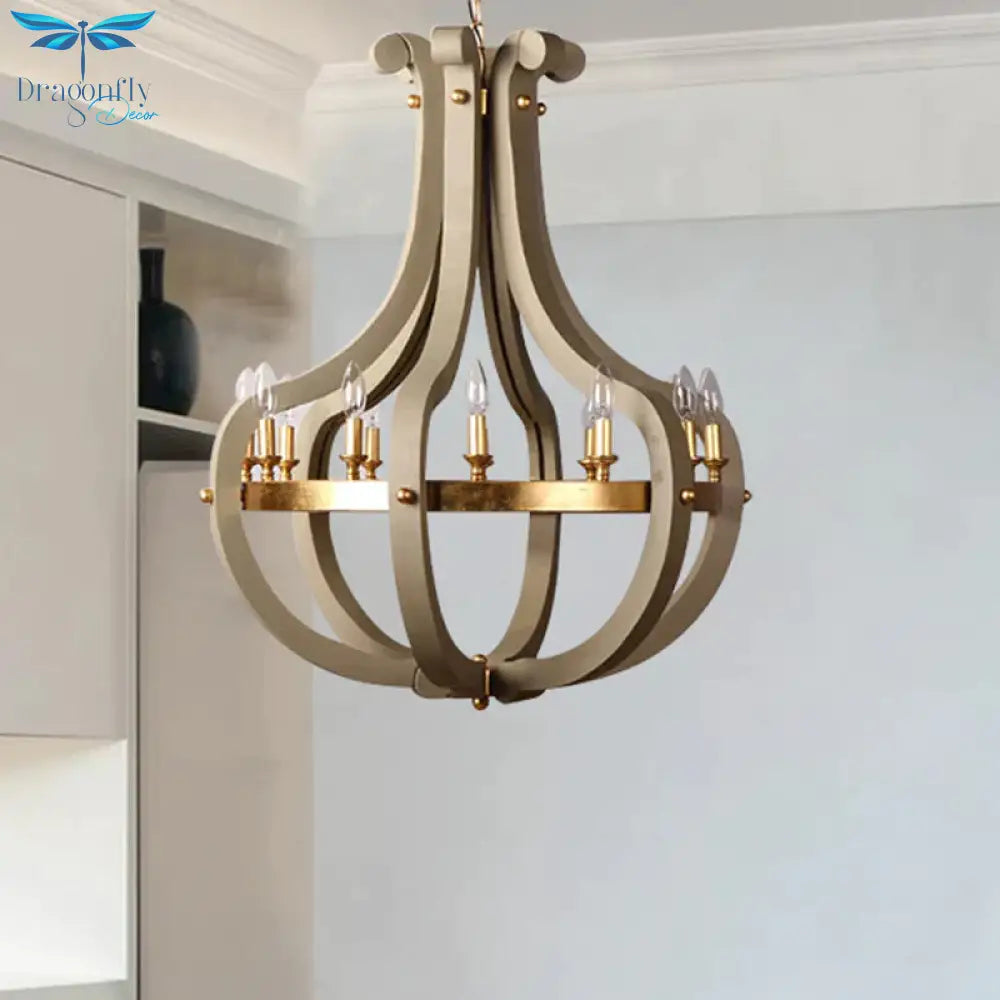 Wood Bend Chandelier Lamp Contemporary 6/12 Bulbs Gold Pendant Lighting Fixture With Adjustable