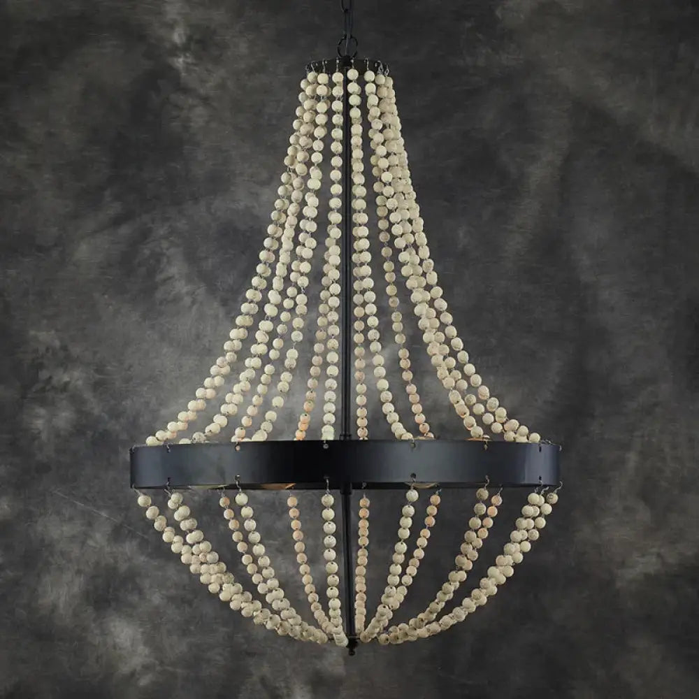 Wood Laser - Cut Chandelier Lamp Retro 4 Heads Black Ceiling Pendant Light For Living Room