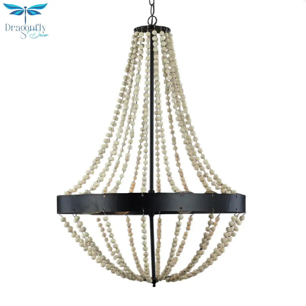 Wood Laser - Cut Chandelier Lamp Retro 4 Heads Black Ceiling Pendant Light For Living Room