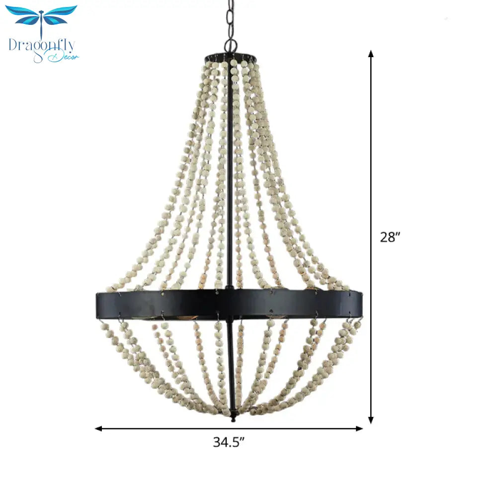 Wood Laser - Cut Chandelier Lamp Retro 4 Heads Black Ceiling Pendant Light For Living Room