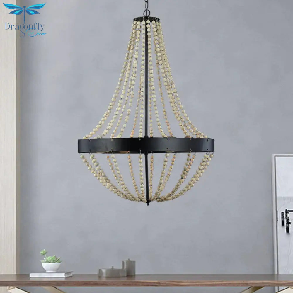 Wood Laser - Cut Chandelier Lamp Retro 4 Heads Black Ceiling Pendant Light For Living Room