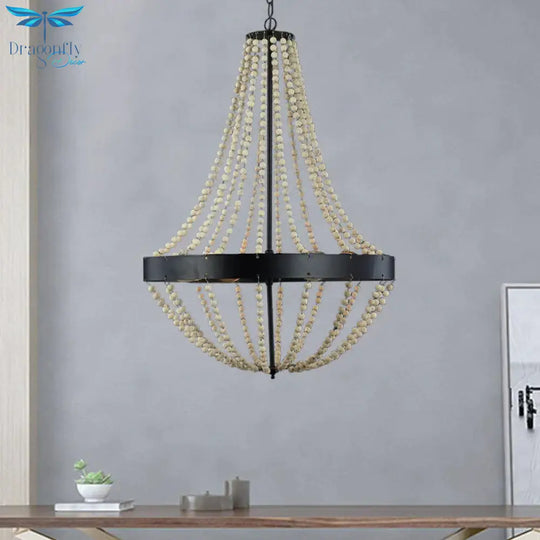 Wood Laser - Cut Chandelier Lamp Retro 4 Heads Black Ceiling Pendant Light For Living Room