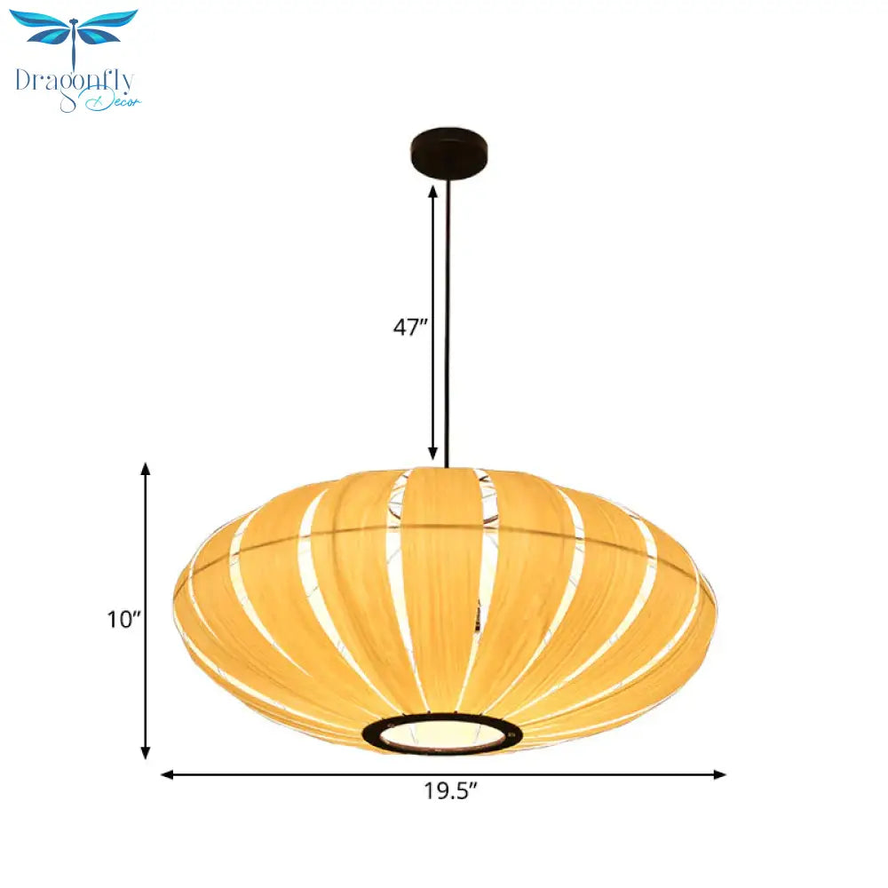 Wood Strap Lantern Pendant Lighting South East Asia 3 - Bulb Beige Hanging Ceiling Light For Bistro