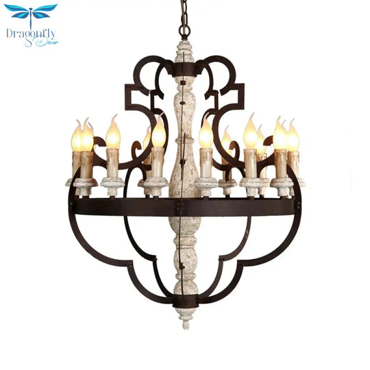 Wooden Brown Hanging Chandelier Candle 15 Bulbs Traditional Pendant Light Fixture For Dining Room