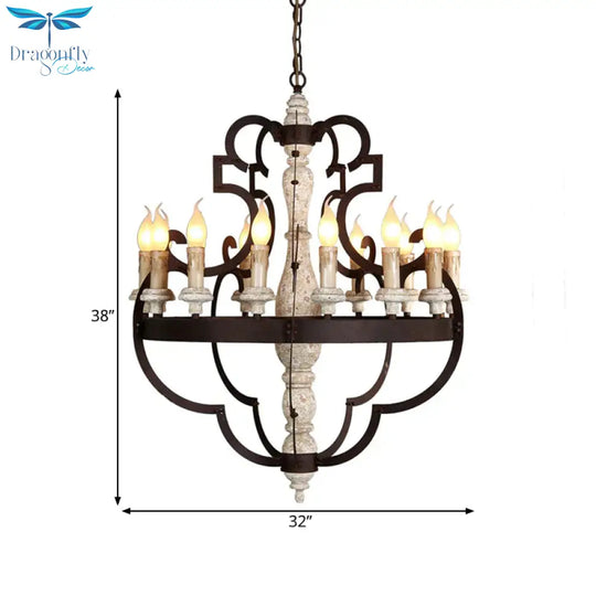 Wooden Brown Hanging Chandelier Candle 15 Bulbs Traditional Pendant Light Fixture For Dining Room