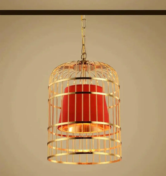 Wrought Iron Birdcage Chandelier Boutique Decoration Post - Modern Dining Hall Lamp Red / No Bulb