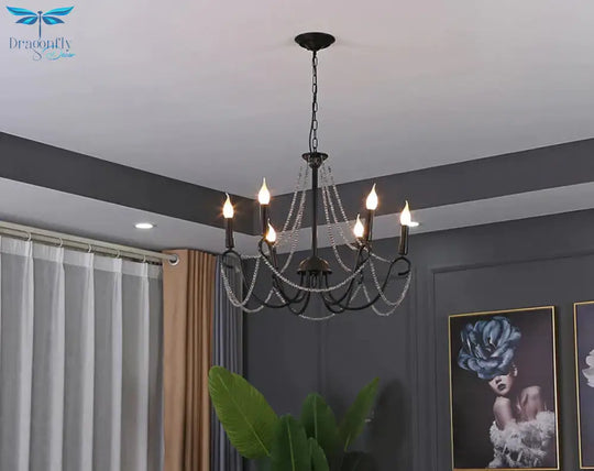 Wrought Iron Crystal Chandelier Candle Living Room Lamp Clothing Store Personality Black Lamps