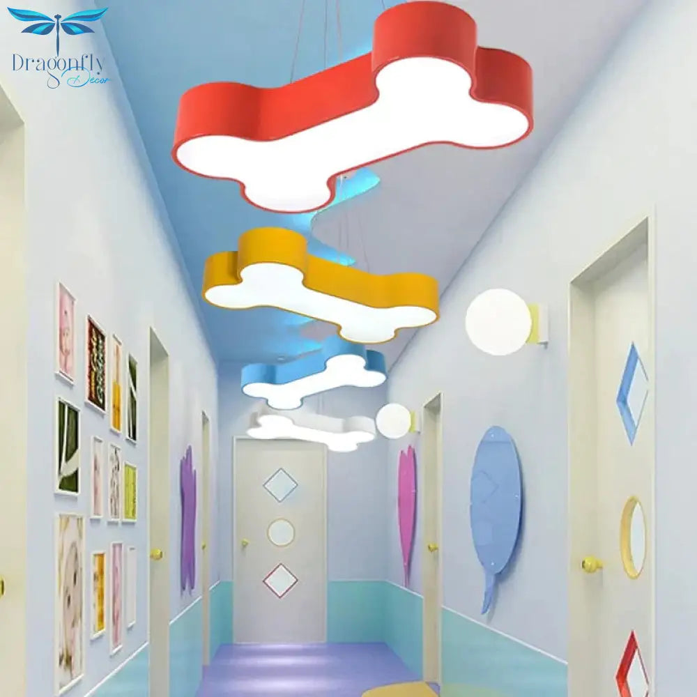 Yellow Bone Ceiling Suspension Lamp Kids Led Acrylic Pendant Chandelier For Kindergarten