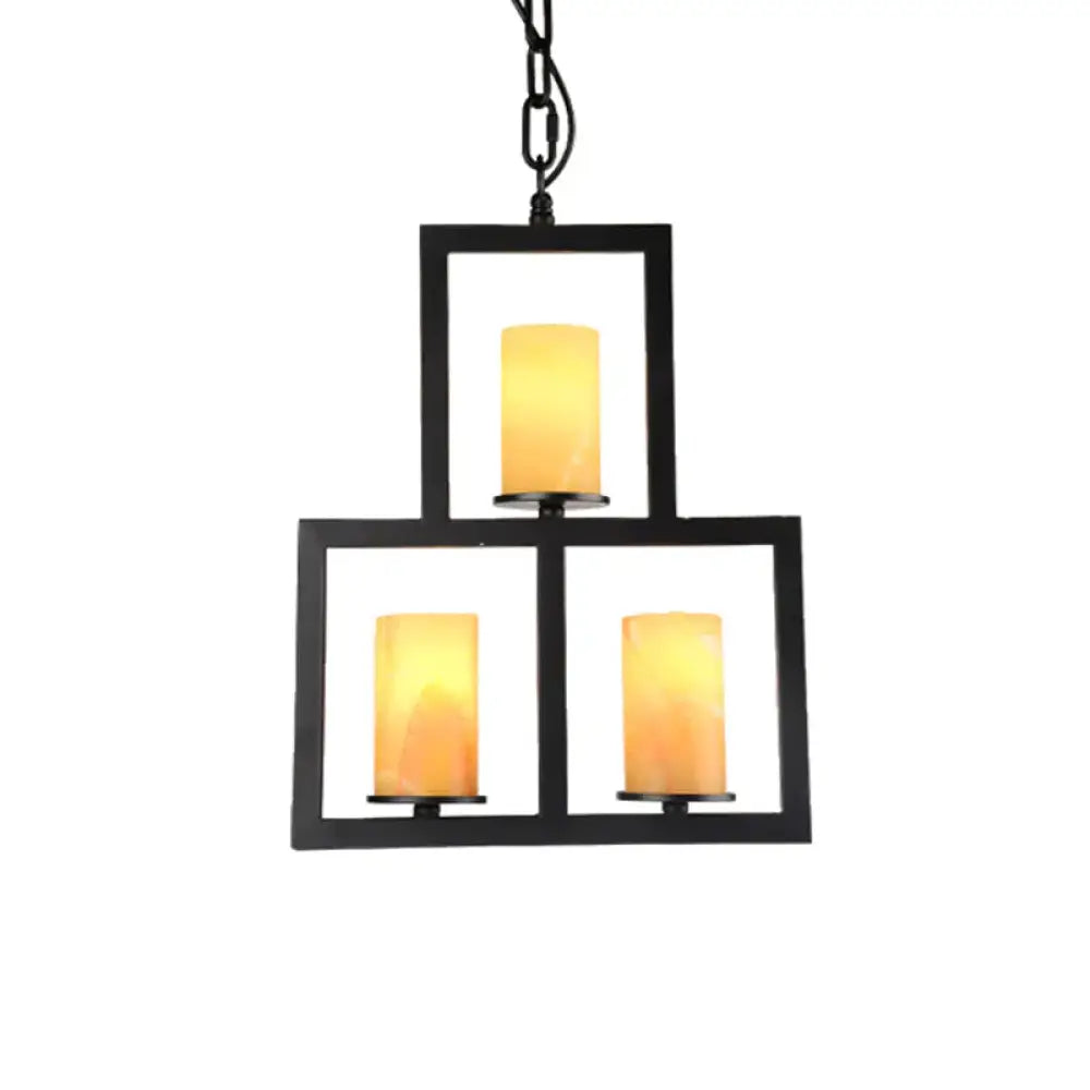 Yellow Dolomite Black Finish Chandelier Lamp Cylinder 3 - Light Country Hanging Lighting With 3 -