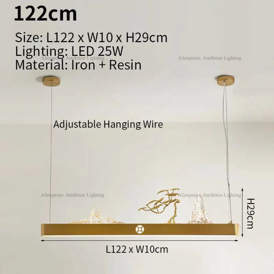 Zen Harmony: Gold Pine Landscape - Inspired Led Chandeliers For Nordic Dining L122Xw10Xh29Cm / 3