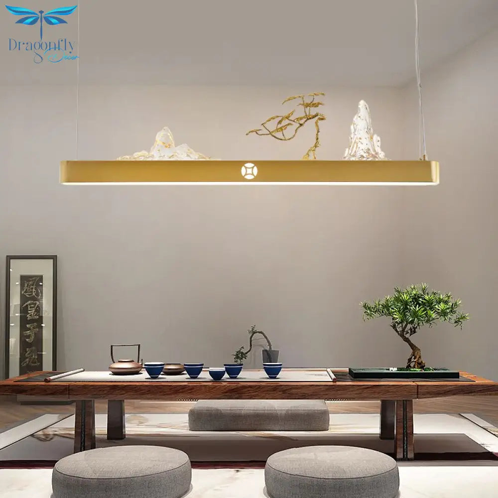 Zen Harmony: Gold Pine Landscape - Inspired Led Chandeliers For Nordic Dining Pendant Light